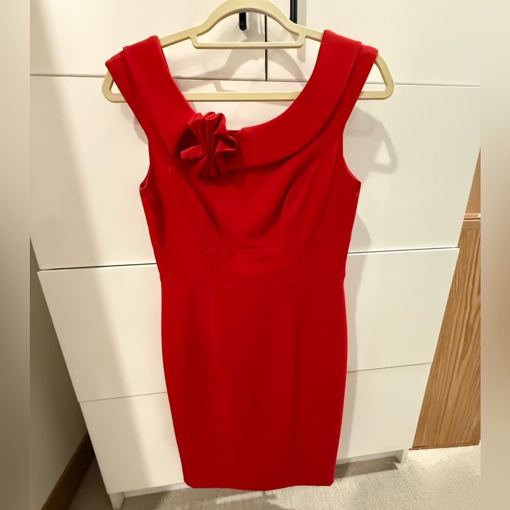 Calvin Klein Red Asymmetrical Sheath Mini Dress